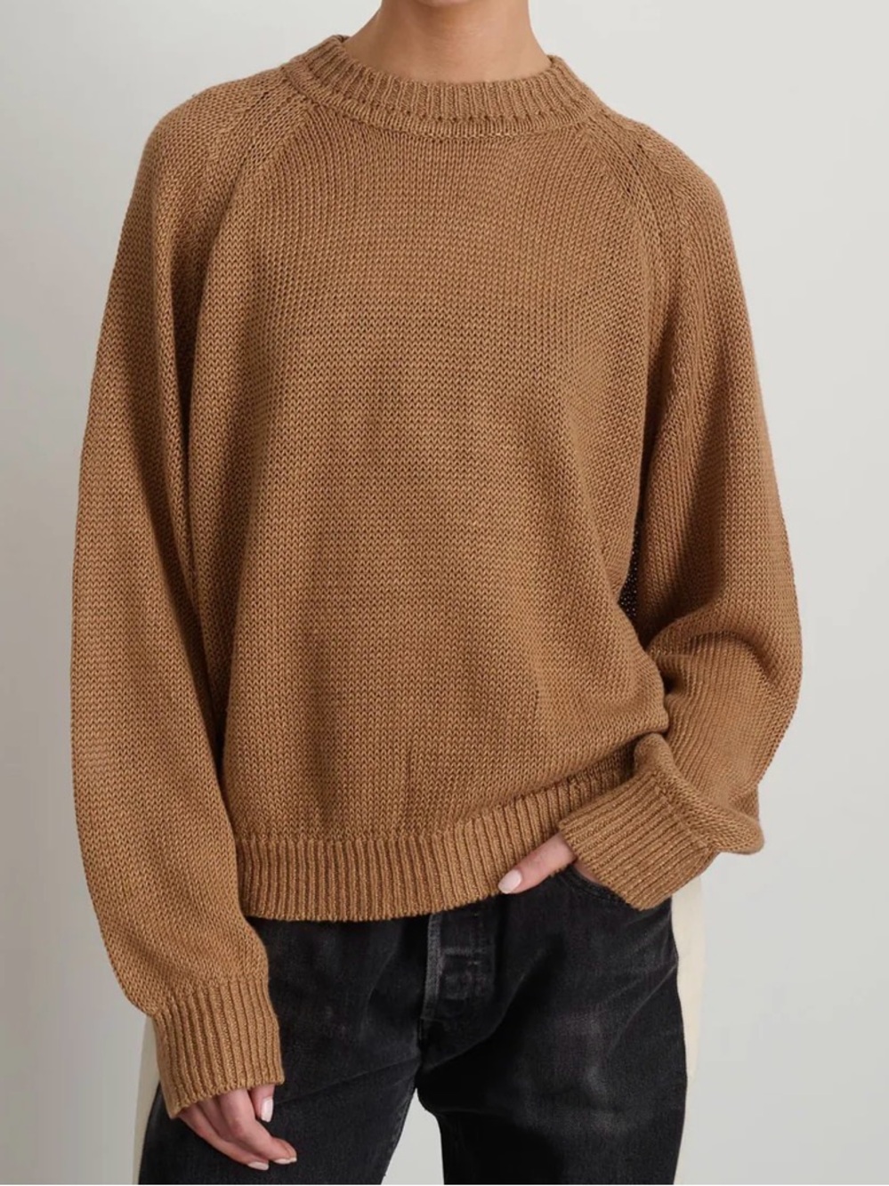 B SIDES Linen Crewneck Sweater in Camel